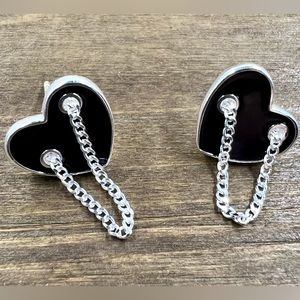 Sterling Silver Black Heart Necklace With Silver Decorative Chain.